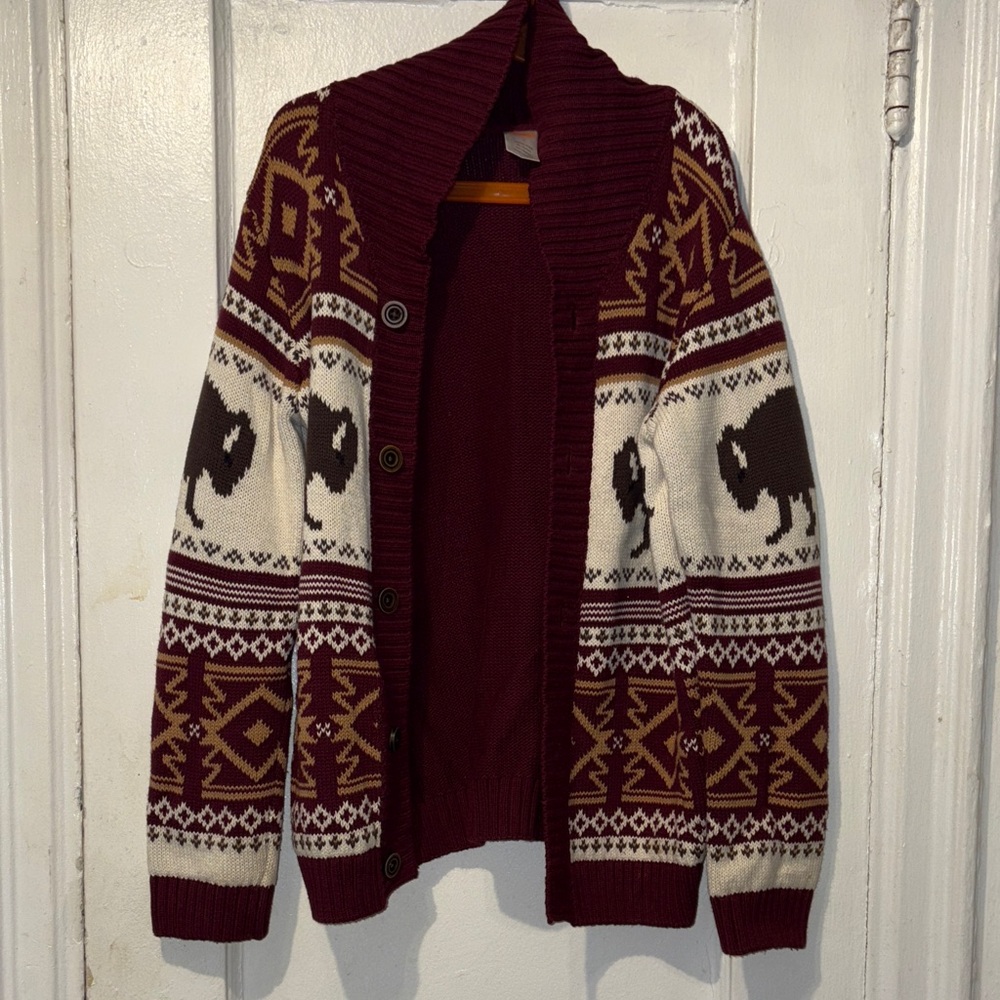 Gymboree Burgundy and White Patterned Kids Sweater